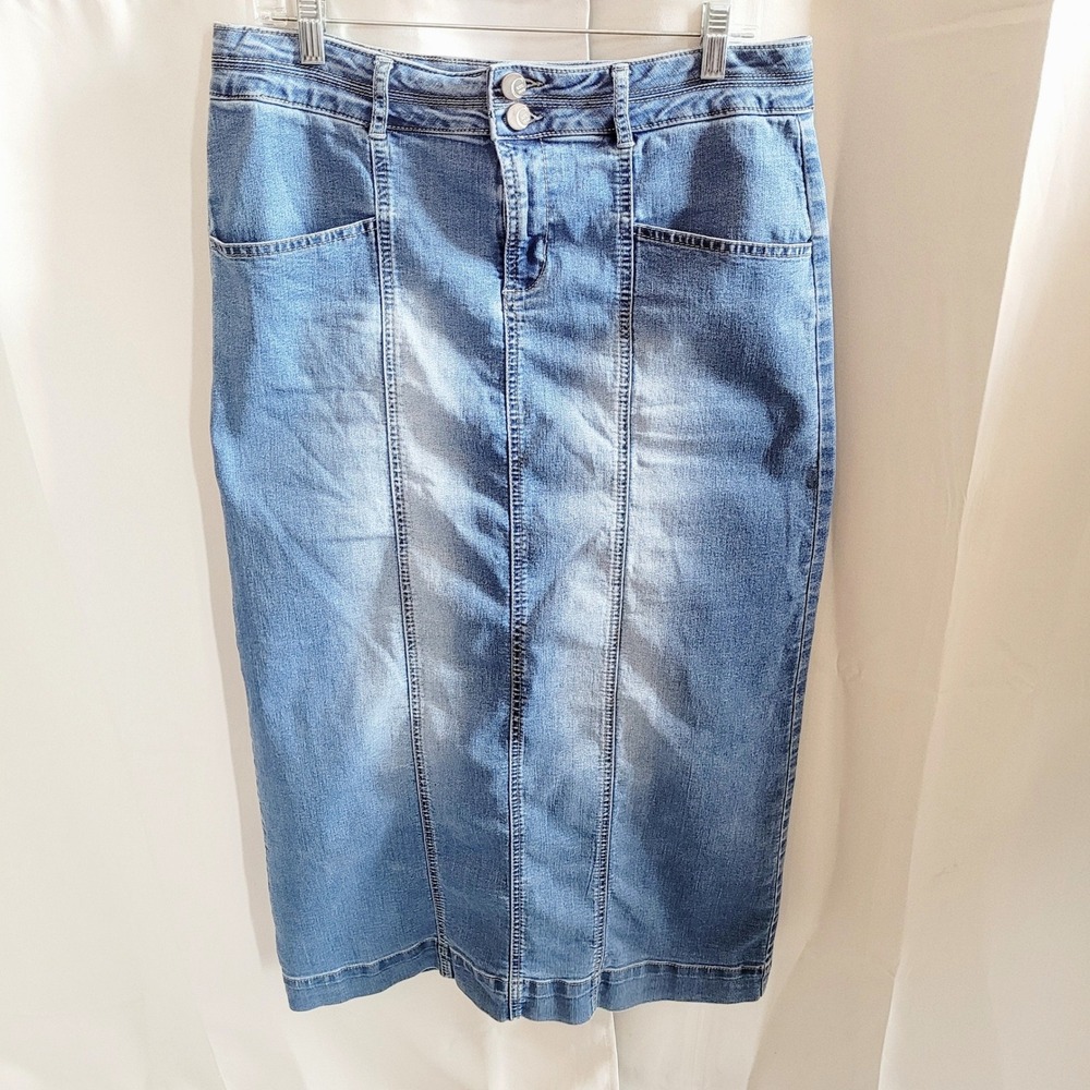 Modest Womens Midi Skirt 14 (fits 16) Jean Straight Front Slit Y2K Western 21568